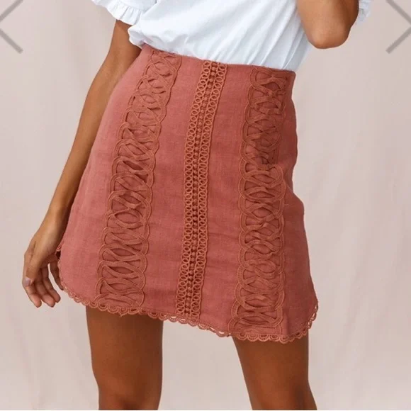 Lace Accent Mini Skirt - Terracotta - Picture 1 of 2